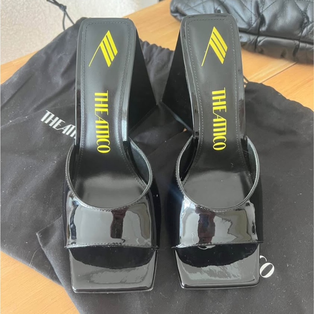 The Attico Black Patent Square-Toe Slide Mules